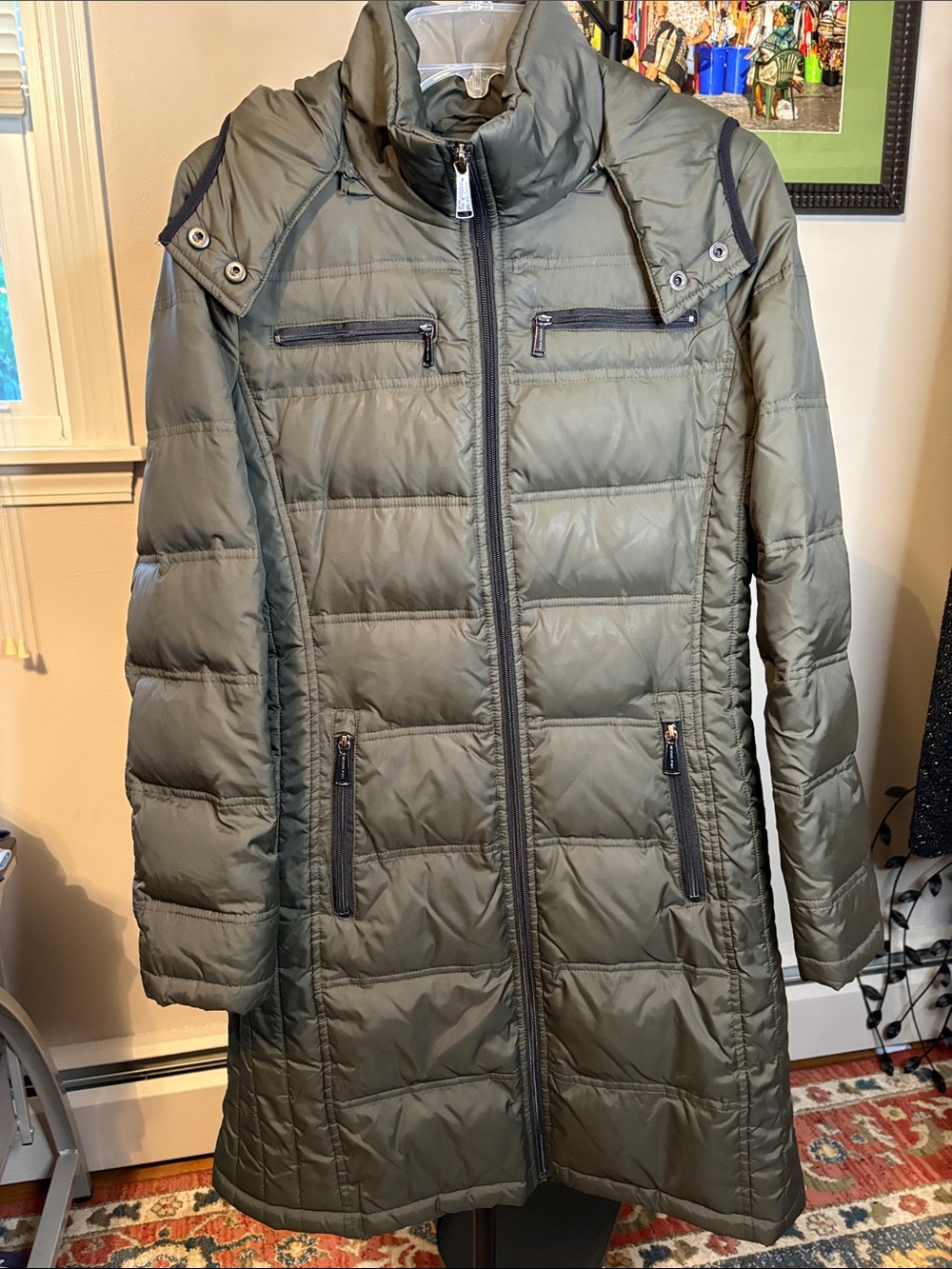 Women’s Olive Green Quilted Long Puffer Coat